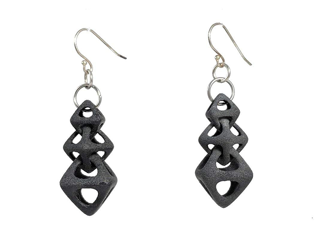 3D Printed Jewelry Geometric Linked Octohedron Earrings