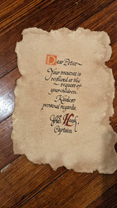 Hand-written Hook Note Replica on stained torn-edge paper