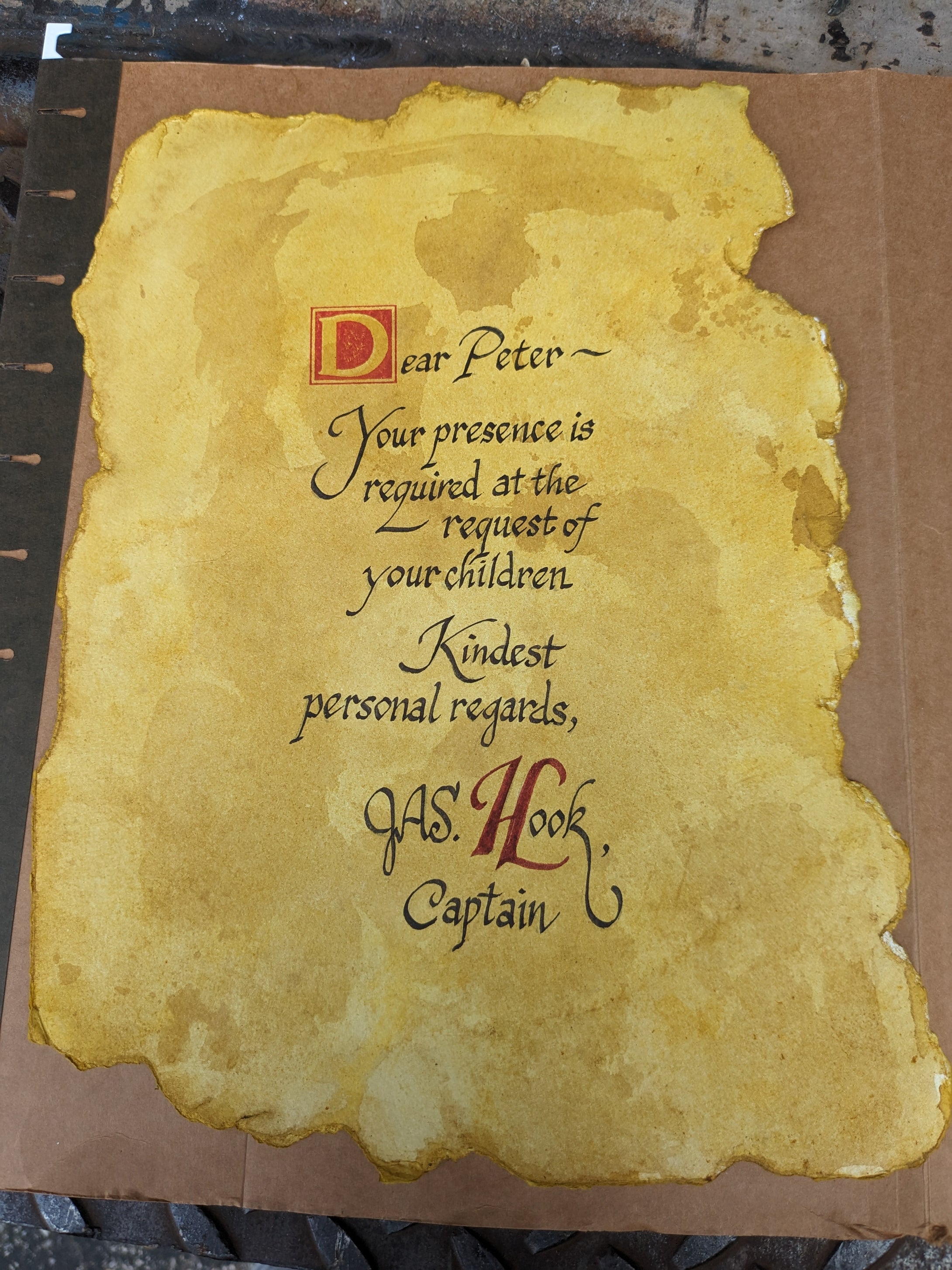 Hand-written Hook Note Replica on stained torn-edge paper
