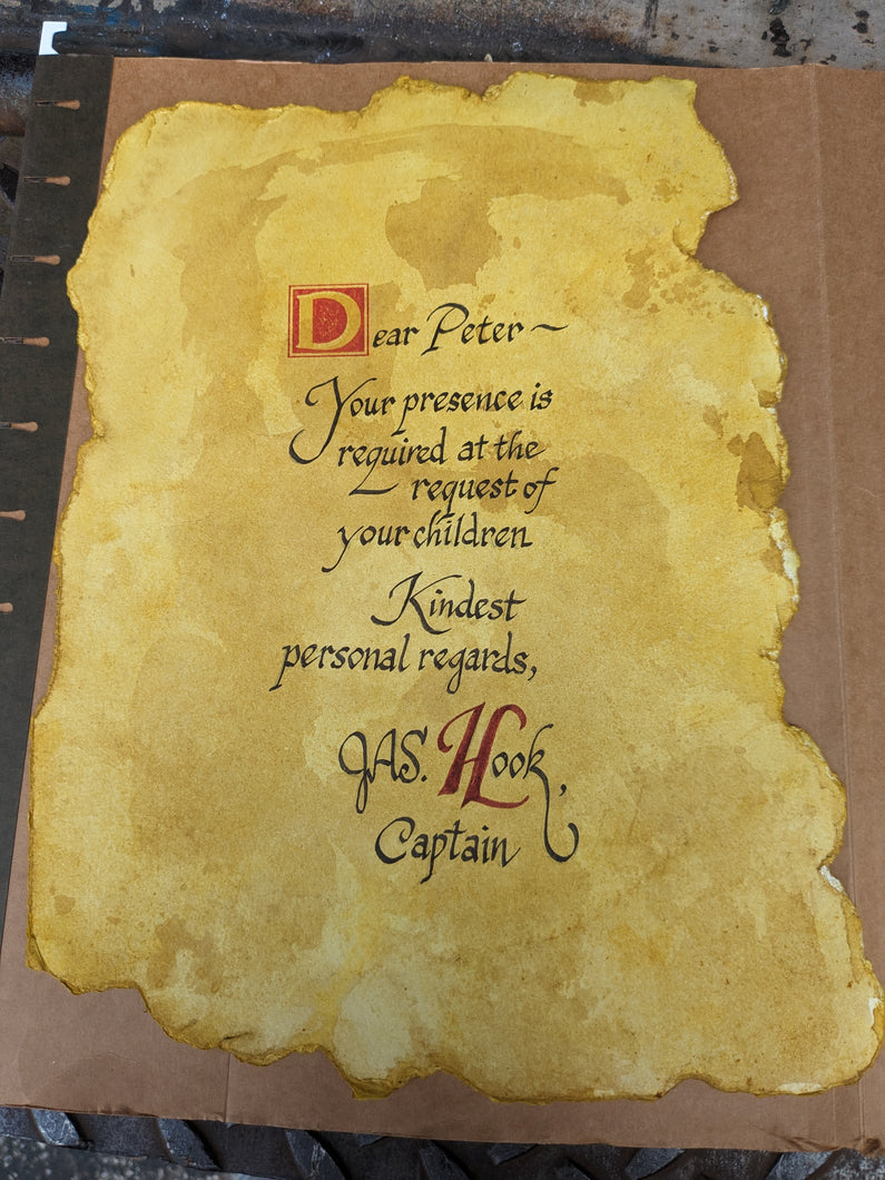 Hand-written Hook Note Replica on stained torn-edge paper