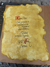Load image into Gallery viewer, Hand-written Hook Note Replica on stained torn-edge paper
