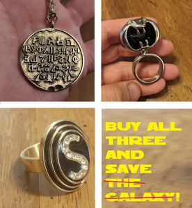 Spaceballs complete jewelry set! Dark Helmet Ring, Schwartz Ring, Necklace