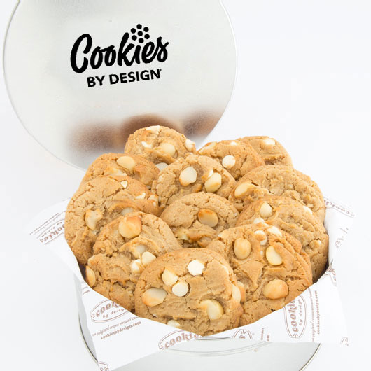 TIN12-WCM - Tin of One Dozen White Chocolate Macadamia Gourmet Cookies Gourmet Cookies